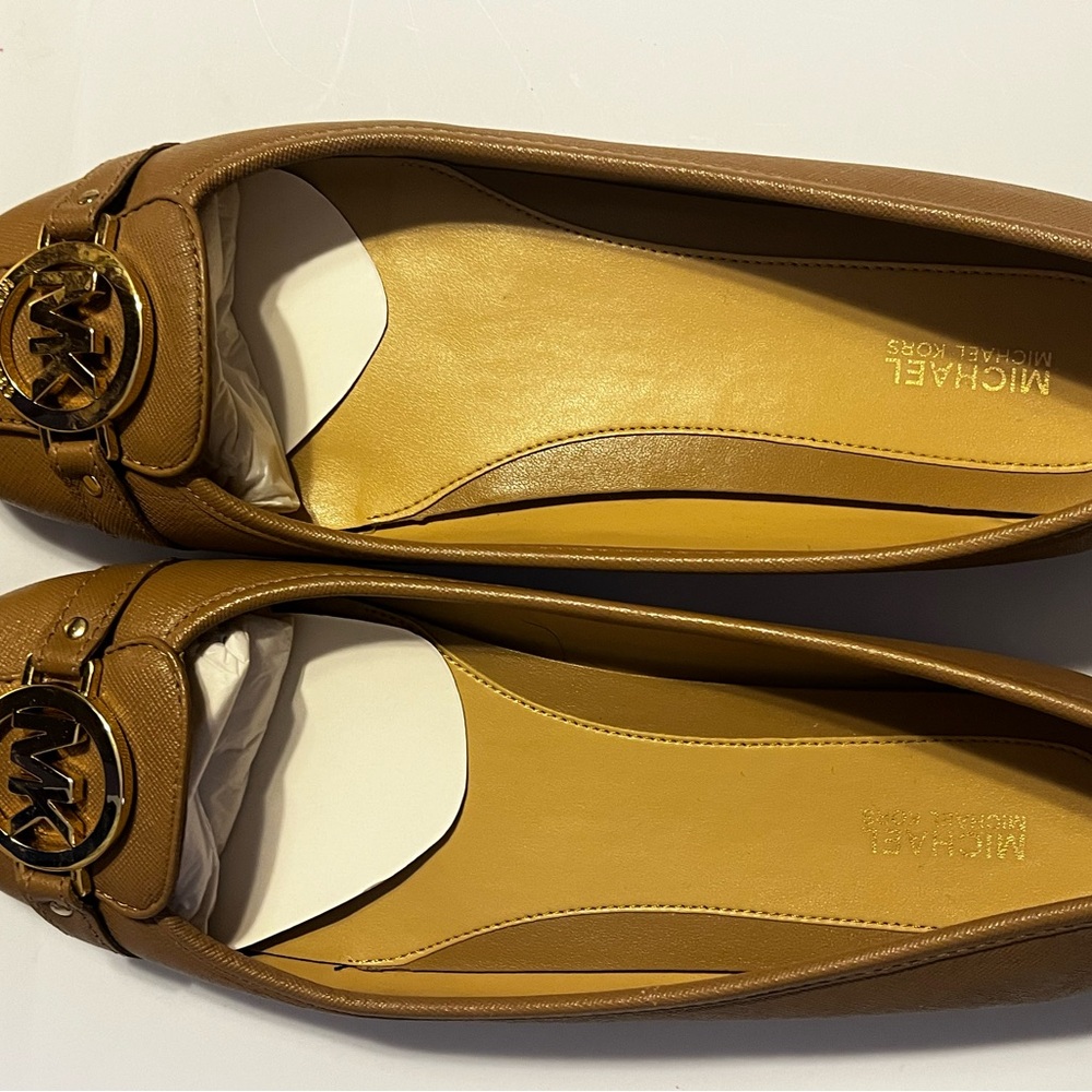 Michael Kors Cognac Brown Leather MK Emblem Ballet Flats - Picture 2 of 5